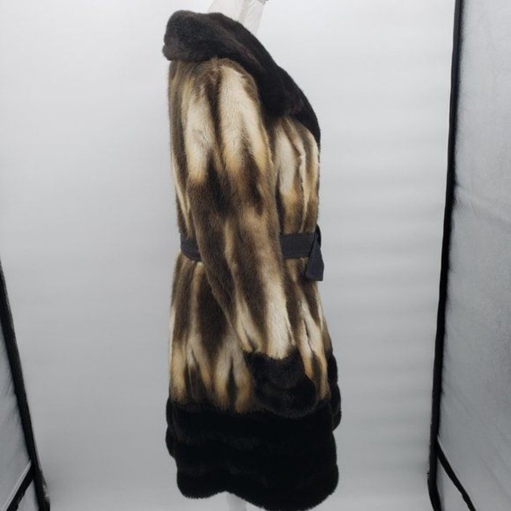 OTTA FIR Vintage Faux Fur Coat 50's 60's Retro Textured Belted Small EUC - Picture 10 of 15